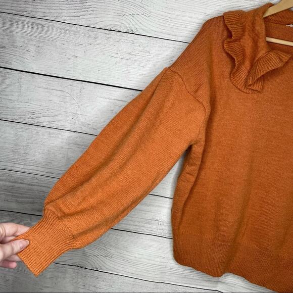 NEW! Stitch and Knot | Soft Orange Balloon Sleeve Ruffle Collar Neck Sweater M - Picture 3 of 11